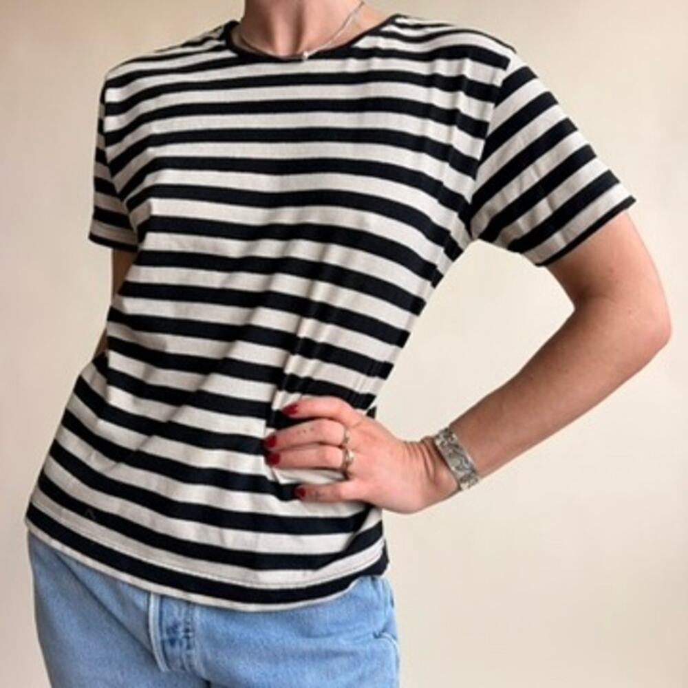 Westport LTD. Striped T-Shirt - Black & Cream, Soft Cotton Blend, Size Medium